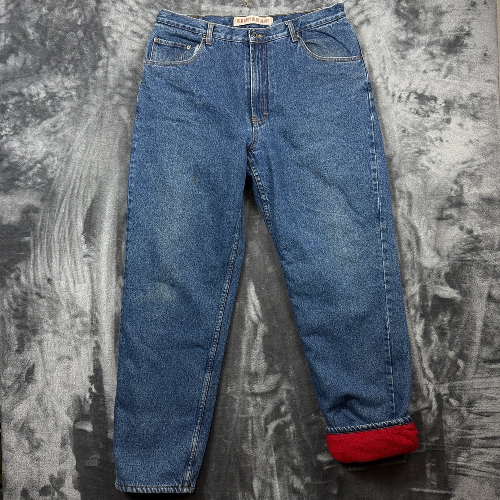 Old Navy Fleece Lined Jeans Mens 36 Blue Straight Leg Winter Denim 401058-00-1
